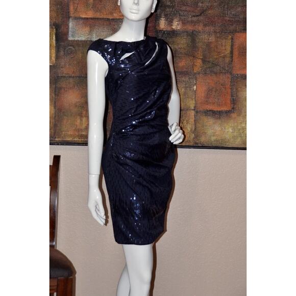 KEVAN HALL SEQUIN BODYCON SPLICED COCKTAIL EVENING DRESS SIZE 6 NEW! - Picture 2 of 6